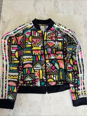 Adidas Graphic Track Jacket in Black with Neon Geo Print